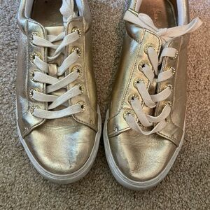 Lily Pulitzer gold metallic sneakers with rhinestone shoelace holes